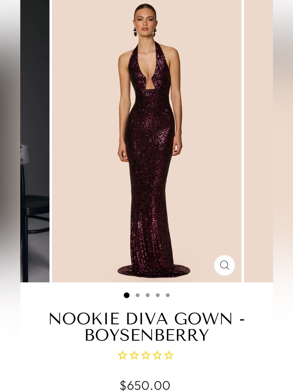 Nookie Sequined Plum Color Halter Evening Gown - XS